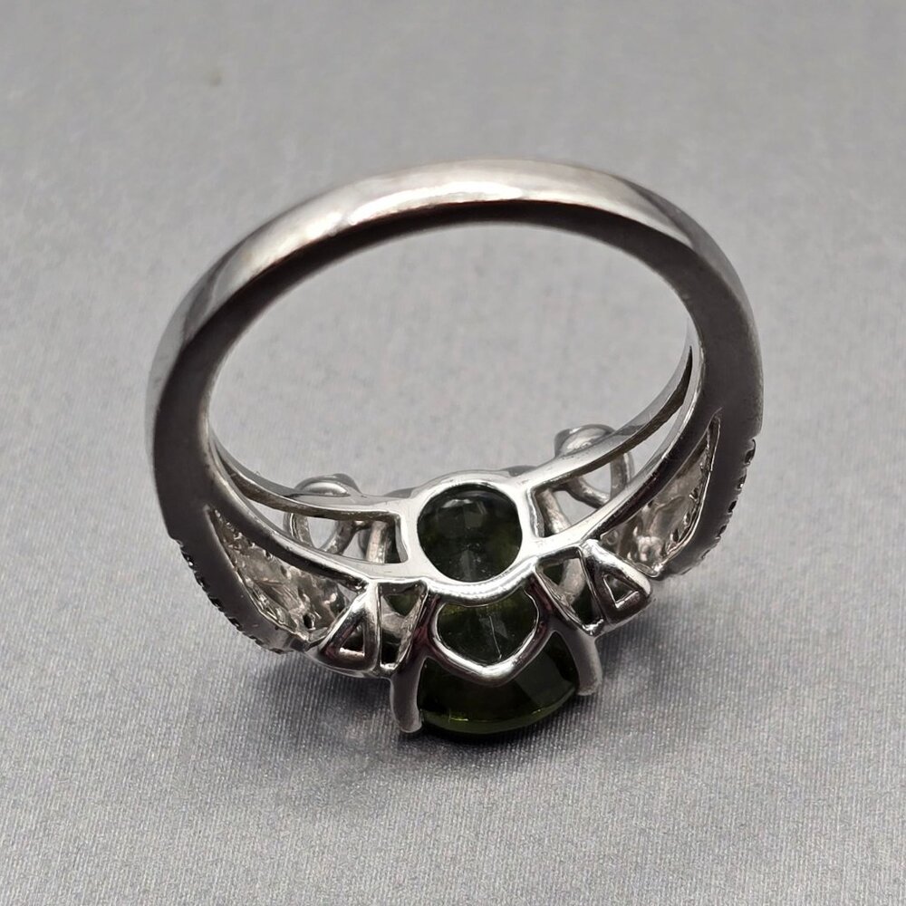 Sterling Silver Moldavite Statement Ring Size 5 Cathedral Setting Signed KYJ - Picture 7 of 15